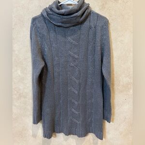 Loulou tunic mini dress Gray Cable Knit Turtleneck Sweater large cowl neck